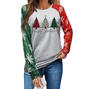 ADIAOA Women's Christmas Tree Color Block Long-Sleeve Crew Neck T-Shirt (Greentree) $7.48 + Free Shipping w/ Prime or on $35+