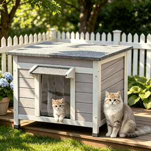 Aivituvin Outdoor Cat House Wooden Rabbit Hutch Outside Feral Cat Shelter Bunny Cage Guinea Pig Habitat Weatherproof $49.89
