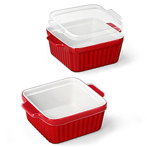 2-Pack MALACASA 5.5" Square Ceramic Baking Dishes w/ Silicone Lids (White) $13.99, More + Free Shipping w/ Prime or on $35+