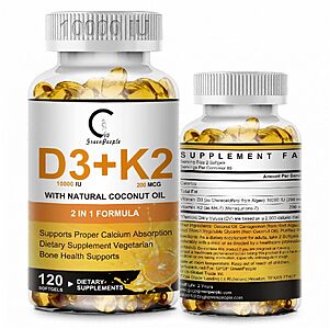 PRIME MEMBERS: Vitamin D3 K2 Supplement 10000 IU + K2 MK7 200mcg with Coconut Oil, 120ct $7.49 AC and Subscribe and Save