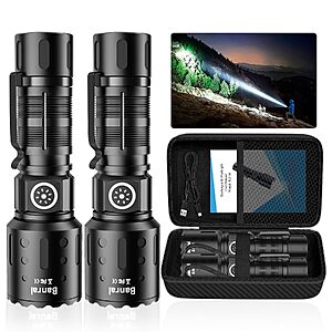 2-Pack Banral Rechargeable LED High Lumens Tactical Flashlight w/ 6 Modes & Case $12.99 ($6.49 each) + Free Shipping w/ Prime or on $35+