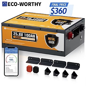 ECO-WORTHY 24V 100Ah Metal Case LiFePO4 Lithium Battery w/ Bluetooth 5.1 $330 + Free Shipping