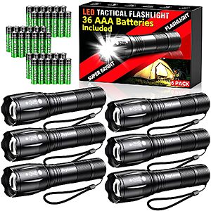 [Prime] 6-Pack 200-Lumen LED Flashlights w/ 36 AAA Batteries Included $16.79 + Free Shipping
