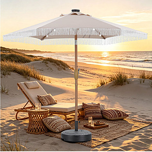 7.5' Ainfox Boho Fringe Round Market Patio Umbrellas w/ Solar LED Lights (Beige) $29 + Free Shipping w/ Prime or on $35+