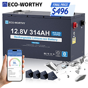 ECO-WORTHY 4019Wh 12V 314AH LiFePO4 Rechargeable Lithium Battery with Waterproof Metal Case $496 + Free Shipping