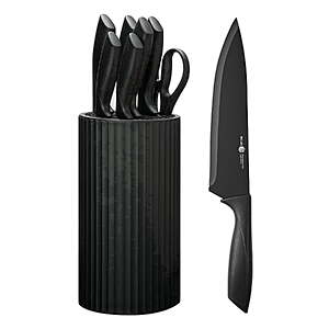 NULAS 8-Piece Kitchen Knife Set with Block for Chef, Stainless Steel Sharp Knives, Anti-Rust, Ergonomic Handle - Black - $17.99