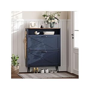 Farmhouse 2-Flip Drawers Shoe Storage Cabinet (Blue, Holds 16 Pairs) $48.99 + Free Shipping w/ Prime or $6 Fee per Order
