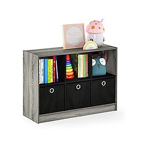 Furinno 6-Cube Storage Bookcase Organizer w/ Bins (French Oak Grey/Black) $29.99 + Free Shipping w/ Prime or $6 Fee per Order