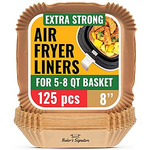 125-Count 8" Baker's Signature Square Unbleached Disposable Air Fryer Parchment Paper Liners $9.48 w/ S&S + Free Shipping w/ Prime or on $35+