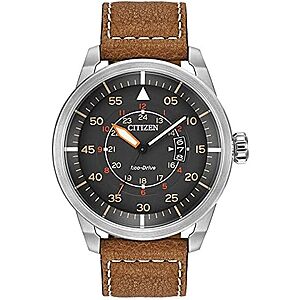 $162.66* | Citizen Eco-Drive Avion 45mm 3-Hand Date Watch w/ Leather Strap at Amazon