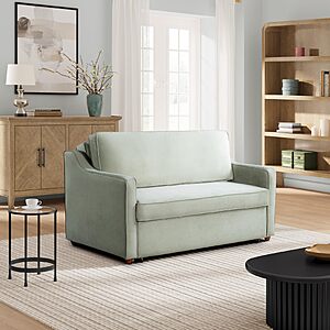Serta® Santa Cruz 62.2" Convertible Loveseat, Full-Size, Recessed Track Arms, Dream Coil® Comfort, Fingerguard® Pinch Point Protection, Soft Velvet Fabric, Sage $727.9