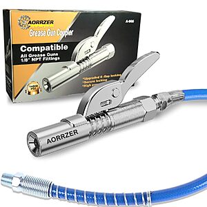 AORRZER 12,000 PSI Quick-Release Grease Gun Coupler w/ 12" Spring Flex Hose $8.95 + Free Shipping w/ Prime or on $35+