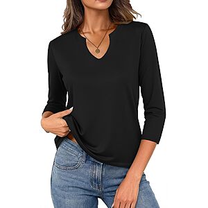 JUSTFASHIONNOW Women's 3/4 Sleeve Cotton V-Neck Top $6.49