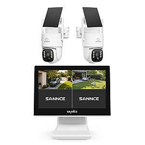 SANNCE 4CH 4MP Wireless Security Camera System w/ 10.1" NVR Monitor & 2x Solar PTZ Outdoor Cameras $195.50 & More + Free Shipping