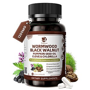 PRIME MEMBERS: Wormwood Black Walnut Cleanse for Human 1200mg - Gut Health Supplement $7.18 AC and Subscribe and Save