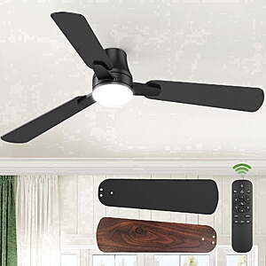 42" Modern Ceiling Fans with Light - 6 Speed, Remote Control, Reverse Airflow, LED Bulb, Flush Mount for Bedroom Living Room $39.99