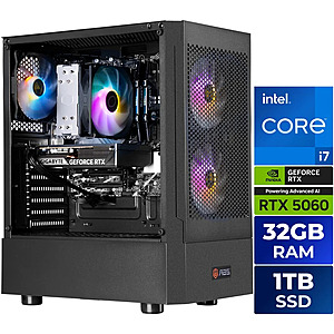 ABS Flavonius Aqua Prebuilt Gaming PC - Windows 11 - Intel Core i7-14700F - GeForce RTX 5060 8GB - DLSS 4 - 32GB DDR4 - 1TB NVMe SSD $1249.99