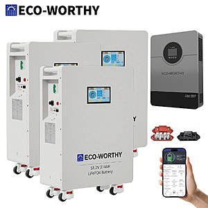 3-Pack ECO-WORTHY 16kWh 48V 314Ah Lithium Battery + 48V 10kW Solar Inverter $6000 + Free Shipping