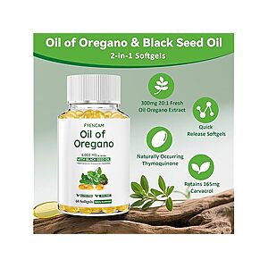 2-Pack 120-Count Organic Oil of Oregano & Black Seed Oil Softgel Capsules $6.99 + Free Shipping w/ Prime or $6 Fee per Order