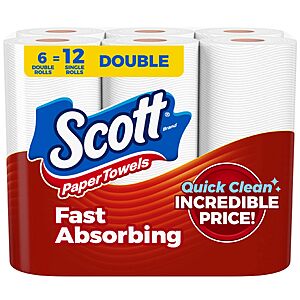 $6.50 S&S AMZ Scott Paper Towels, Choose-A-Sheet, 6 Double Rolls, 108 Sheets Per Roll