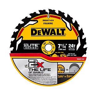 DEWALT ELITE SERIES 7-1/4-in 24 -Tooth Rough Finish Tungsten carbide-tipped steel Circular saw blade Individual | DWAW71424 $7.98