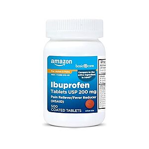 Amazon Basic Care Ibuprofen Tablets 200 mg, 500 Tablets $5.99