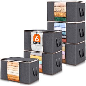 6-Pack 60L Foldable Clothes Storage Bins w/ Lids & Zippers (Gray) $15.97 + Free Shipping w/ Prime or on $35+