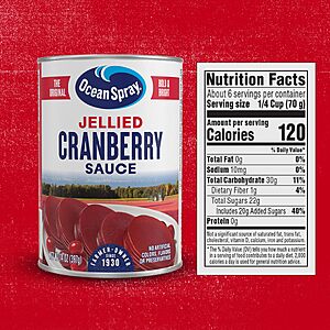 Ocean Spray Jellied Cranberry Sauce, Canned Side Dish, 14 Oz Can (Pack of 1)~$1.69 @ Amazon