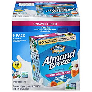 6-Pack 32-Oz Almond Breeze Dairy Free Almondmilk (Unsweetened Vanilla) $10.49 + Free Shipping w/ Prime or on orders over $35
