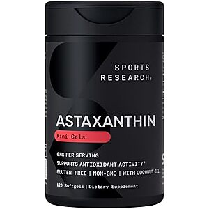 [SnS, AC] $14.55 | Sports Research® Icelandic Astaxanthin 6mg w/Coconut Oil - 120 Count at Amazon