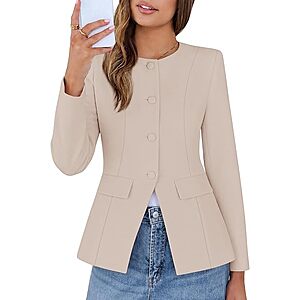Lazysmile Women's Lined Crewneck Button Down Blazer (Various) $18.99 + Free Shipping w/ Prime or on $35+