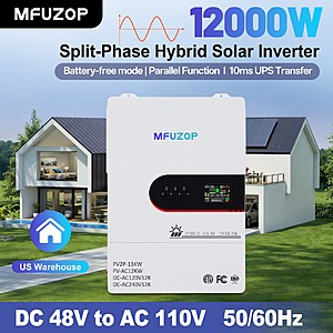 DATOUBOSS/MFUZOP 48V 12kW Hybrid Solar Inverter w/ 120V/240V Split-Phase Output $829 + Free S/H