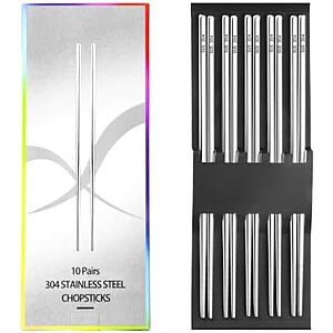 [AC] $7.49* | 10-Pair Lazycorner 304 Stainless Steel Chopsticks w/ Non-Slip Textured Tips at Amazon