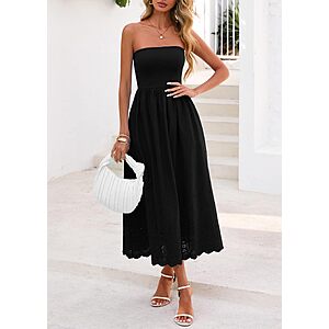 Lazysmile Women's Strapless Tube Top Boho Maxi Dress w/ Lace Trim and Pockets (Various) $13.99 or Less + Free Shipping w/ Prime or on $35+
