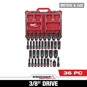 Milwaukee SHOCKWAVE Impact-Duty 3/8 in. Drive Metric and SAE Deep Well Impact PACKOUT Socket Set (36-Piece) $157