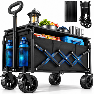 Amkurozo Collapsible Wagon Cart, 500LBS Heavy Duty 230L Large Folding Wagon with Table, 2 Brakes, 2 Cup Holders & All-Terrain Wheels for Camping, Shopping, Garden and Beach $50