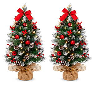 Yexmas 2PCS Pre-lit Artificial Mini Christmas Tree,24 Inch Small Tabletop Xmas Tree for Indoor Outdoor Christmas Decor $25.99