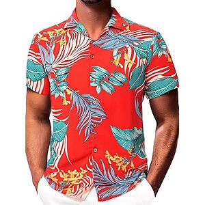 Damipow Hawaiian Shirt for Men Short Sleeve Button Down Tropical Shirts $9.99