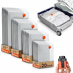ETENWOLF 20-Pack Vacuum Storage Bags for Travel w/ Wireless Pump (4 Sizes) $15 + Free Shipping w/ Prime or on $35+