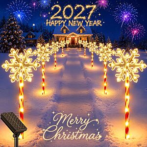 10 Pack Solar Snowflake Pathway Lights, Outdoor Christmas Lights Yard Decor - $29.99 AC