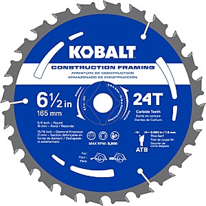 Kobalt 6-1/2-in 24 -Tooth Rough Finish Tungsten carbide-tipped steel Circular saw blade $5.42 @lowes
