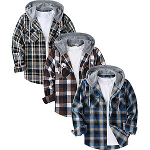 3-Pack Little Beauty Men's Flannel Plaid Hooded Button-Down Shirt Jacket (Various, M-3XL) $19.99 + Free Shipping w/ Prime or on $35+