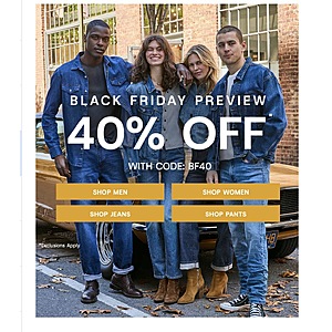 Lee.com Black Friday Preview Sale 40% Off with Code BF40