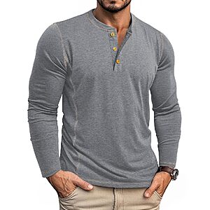 RQP Men's Long Sleeve Henley Shirt (Various Colors) $7.49 + Free Shipping w/ Prime or on $35+