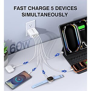 [2-Pack] USB C Fast Charger Block 60W Max Output Multiport Charging Block $8.99