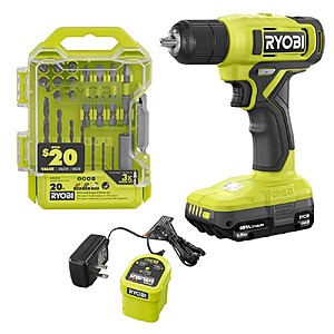 Ryobi ONE+ 18V Cordless 3/8 in. Drill/Driver Kit with 2.0 Ah Battery and Charger with Drill and Impact Drive Kit (20-Piece) $45.97
