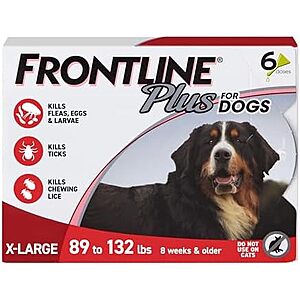[SnS] $39.10 | FRONTLINE Plus Flea and Tick Treatment for Dogs (Extra Large Dog, 89-132 Pounds, 6 Doses) at Amazon