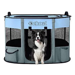 Dekool Foldable Pet Playpen & Portable Crate for Dogs & Cats (Blue, Medium 31"x23"x21") $15.71 + Free Shipping w/ Prime or on $35+