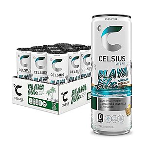 [SnS] $13.27* | 12-Pack 12-Oz CELSIUS Functional Essential Energy Drink (PLAYA VIBE Sparkling Pina Colada) at Amazon ($1.11 each)