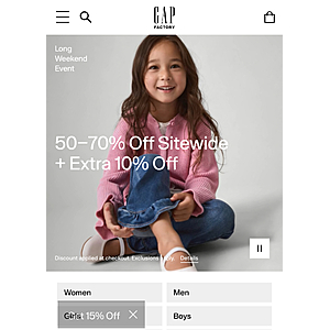 Gap Factory - 50-70% off almost everything plus 10% off purchase no